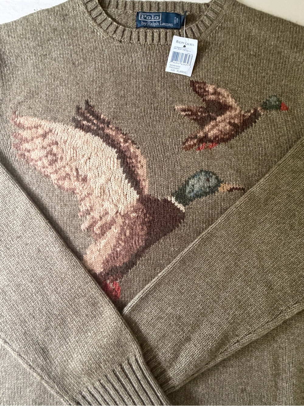 Polo by Ralph Lauren Men’s Olive Brown Duck-Intarsia Crewneck Sweater - Picture 3 of 6